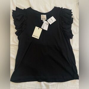 Industry Black Ruffle Short Sleeve Women's Tee size Large New With Tags